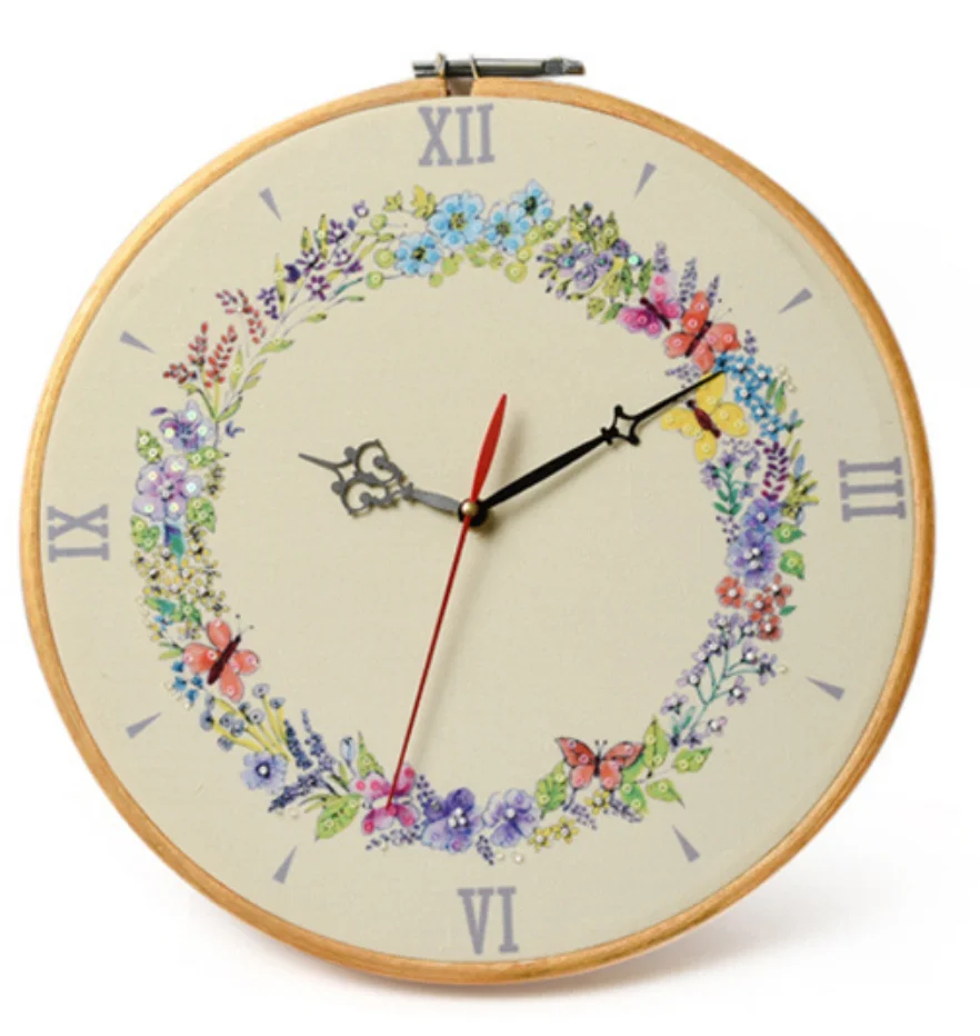 floral-wall-clock-decorative-embroidered-wall-clock