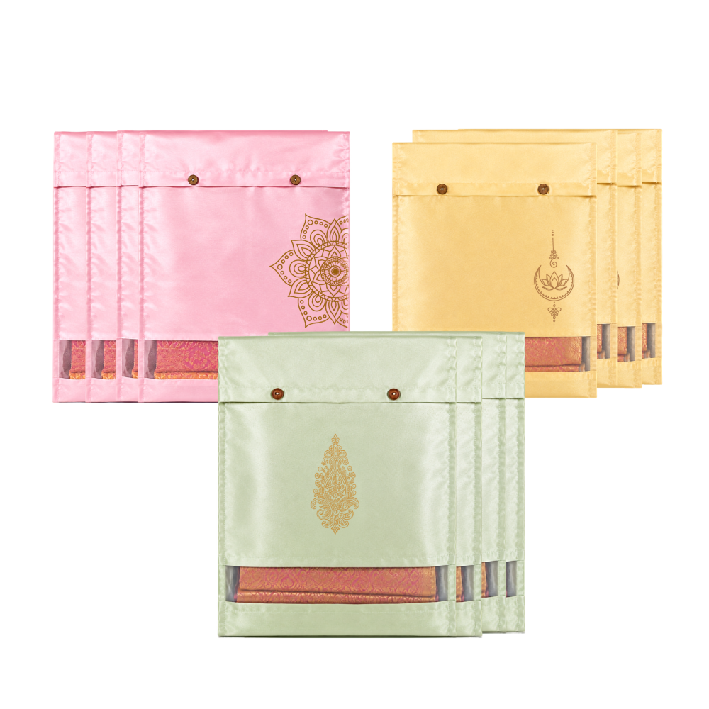 ivillage-multicolour-polysilk-saree-covers-with-transparent-window-button-closure-16-x-14-inch-wardrobe-organizer-bags-for-travel-wedding-pack-of-12