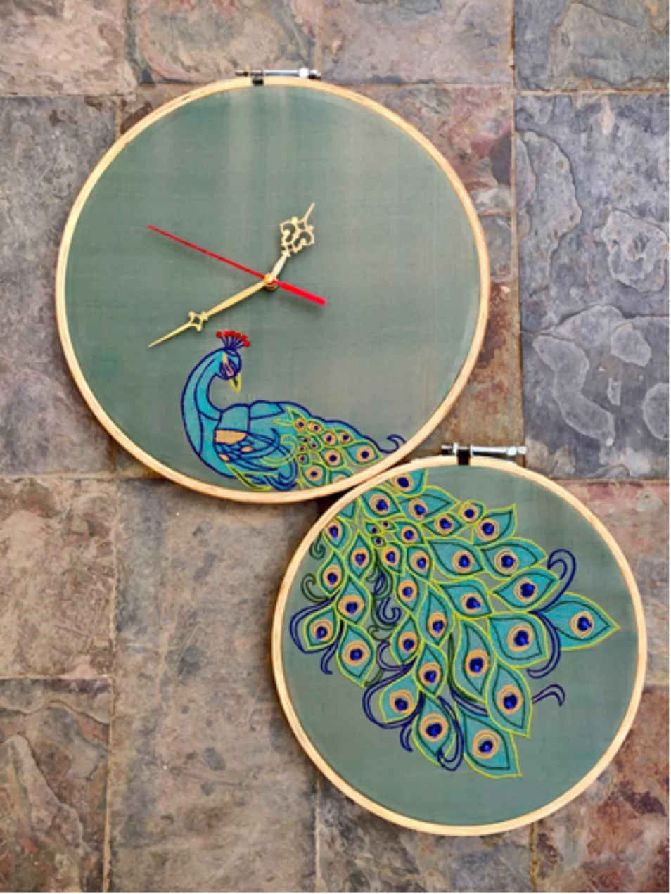 ivillage-peacock-wall-clock-hand-embroidered-pure-silk-art-clock