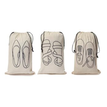 Pack of 3 reusable cotton shoe covers with drawstring closure and cute doodle prints.