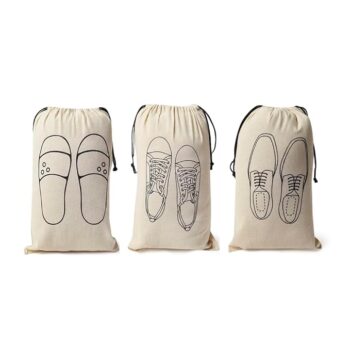Pack of 3 reusable cotton shoe covers with drawstring closure and cute doodle prints